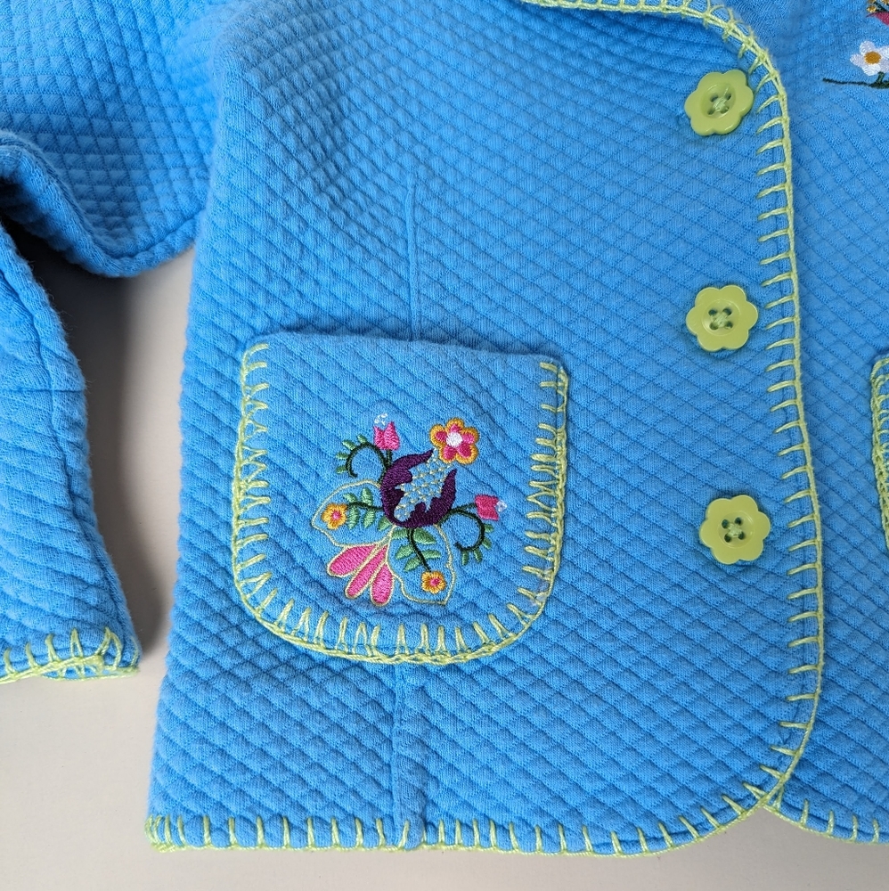 Hanna Andersson Blue Quilted Embroidered Jacket Size 80, 18-24M - Picture 4 of 9